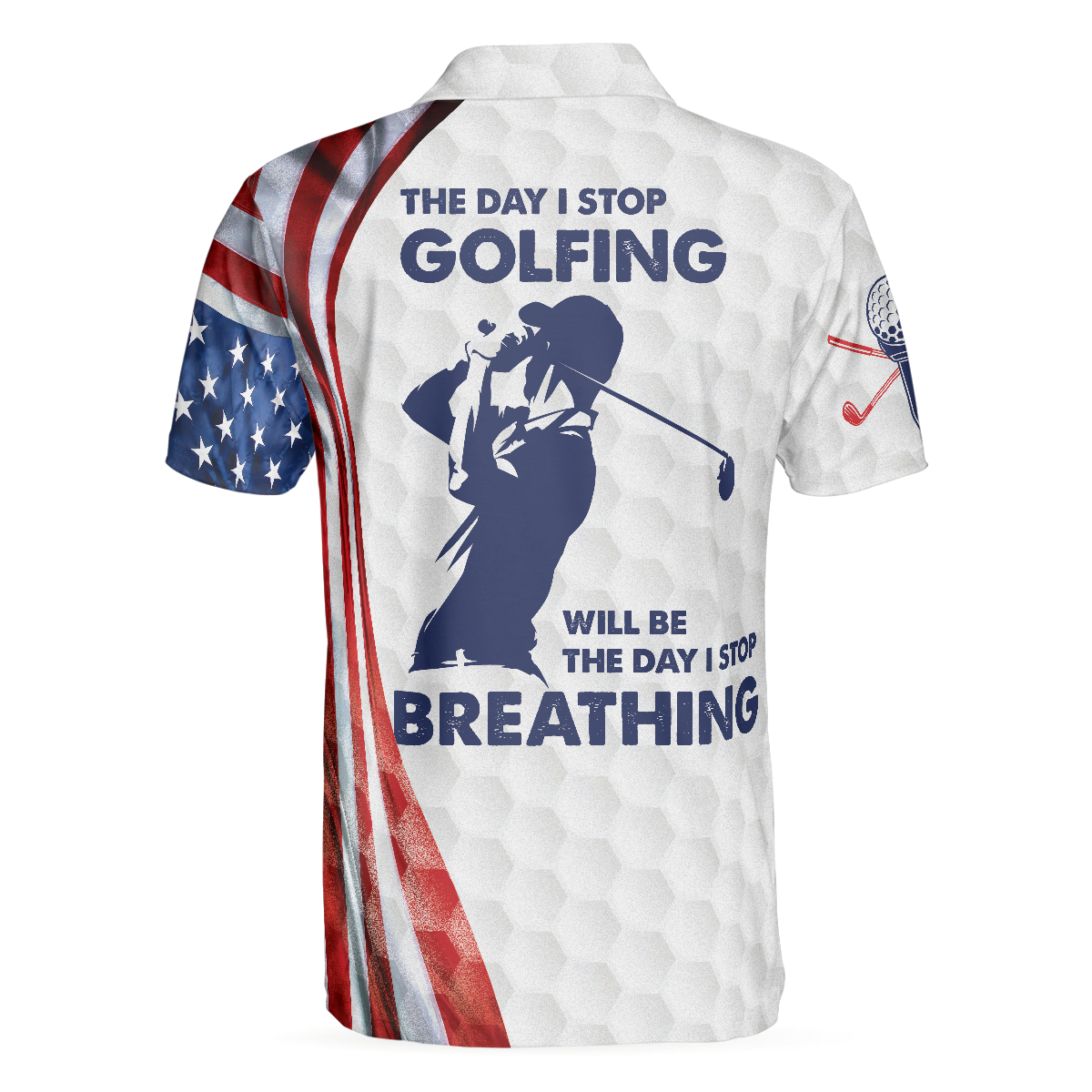 Alternative view of The Day I Stop Golfing Polo Shirt, Golf Pattern Skeleton Golfer American Flag Polo Shirt, Best Golf Shirt For Men