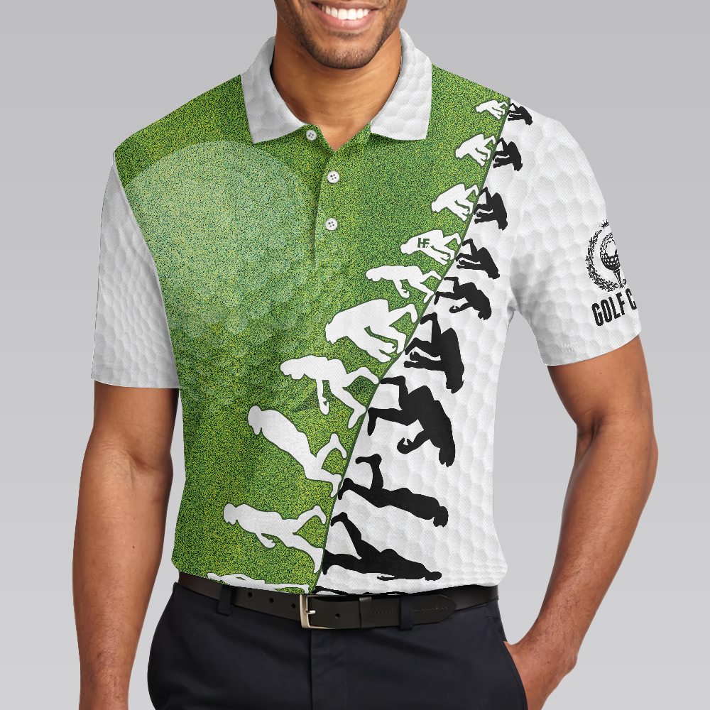 Alternative view of The Evolution Of Golfer Through Generations Golf Polo Shirt, White And Green Golf Shirt For Men