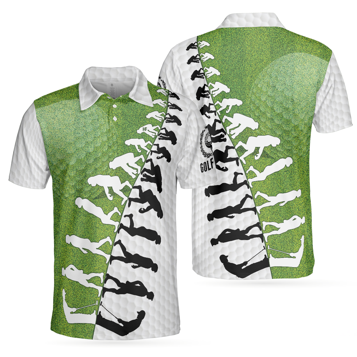 The Evolution Of Golfer Through Generations Golf Polo Shirt, White And Green Golf Shirt For Men
