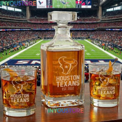 Houston Texans Custom Decanter Set with 2 Whiskey Glasses Etched Glassware Kit Est. 2002 NFL Fan Gift
