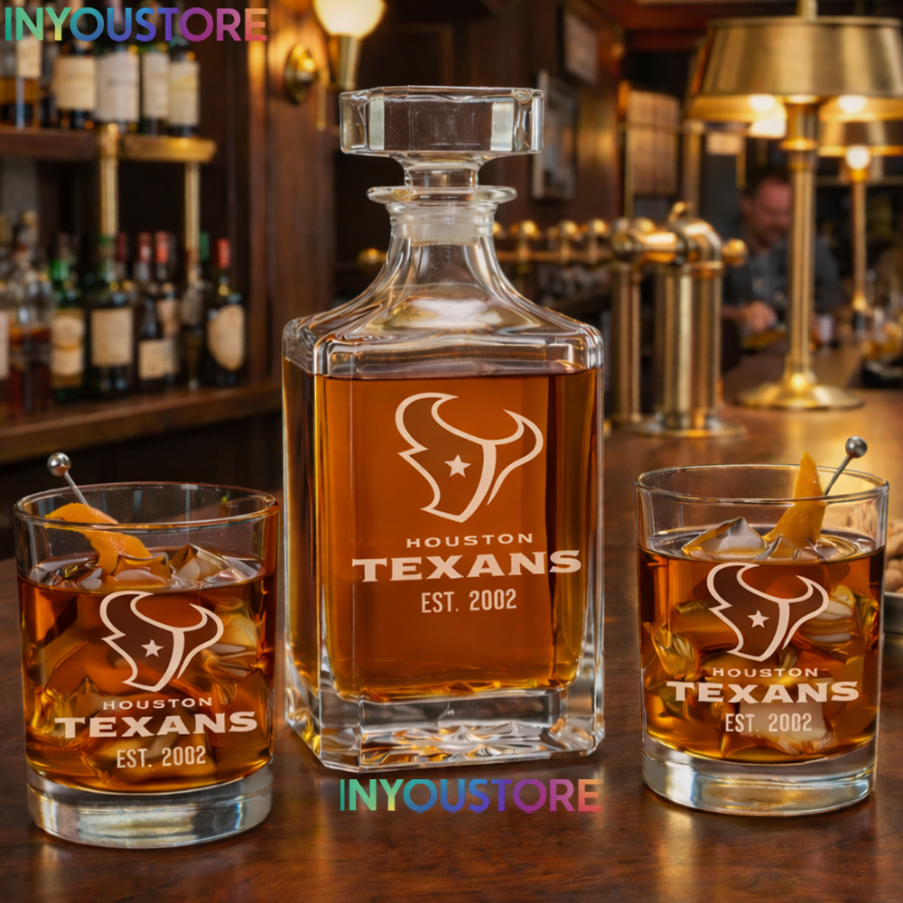 Houston Texans Custom Decanter Set with 2 Whiskey Glasses Etched Glassware Kit Est. 2002 NFL Fan Gift Ver 2 - Image 3