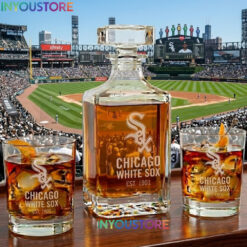 Chicago White Sox Custom Decanter Set with 2 Whiskey Glasses Etched Glassware Kit Est. 1901 MLB Fan Gift