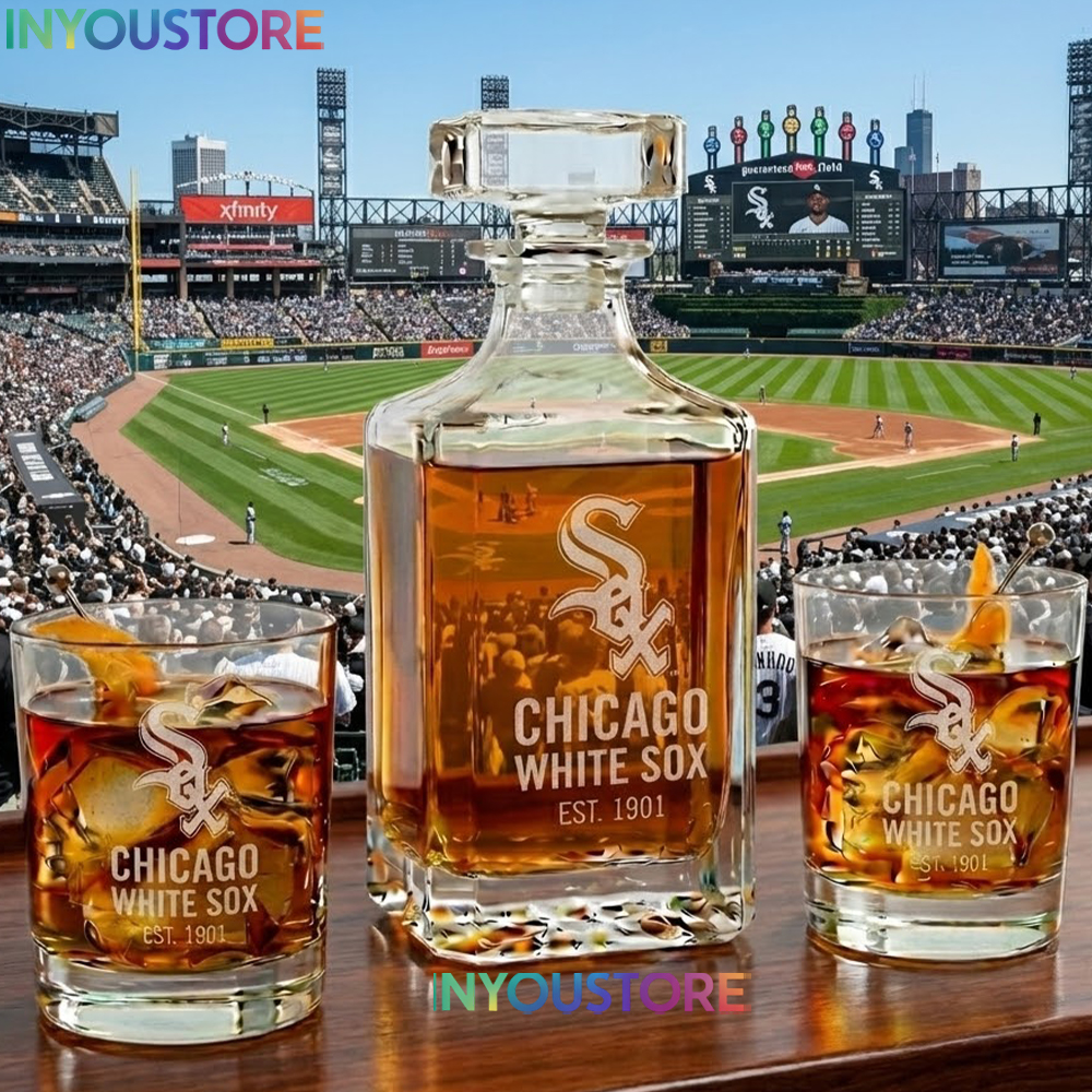 Chicago White Sox Custom Decanter Set with 2 Whiskey Glasses Etched Glassware Kit Est. 1901 MLB Fan Gift
