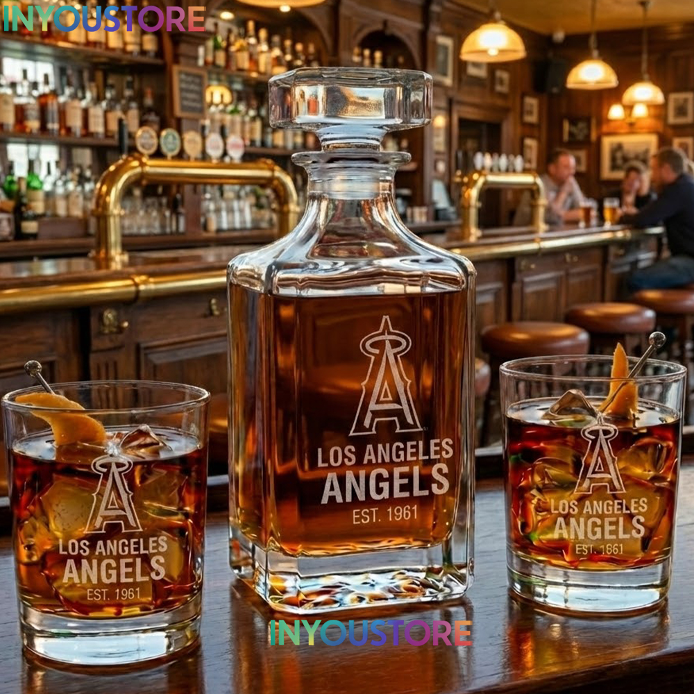 Los Angeles Angels Custom Decanter Set with 2 Whiskey Glasses Etched Glassware Kit Est. 1961 MLB Fan Gift - Image 3