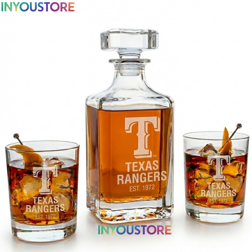 Texas Rangers Custom Decanter Set with 2 Whiskey Glasses Etched Glassware Kit Est. 1961 MLB Fan Gift - Image 4