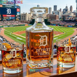 Detroit Tigers Custom Decanter Set with 2 Whiskey Glasses Etched Glassware Kit Est. 1901 MLB Fan Gift