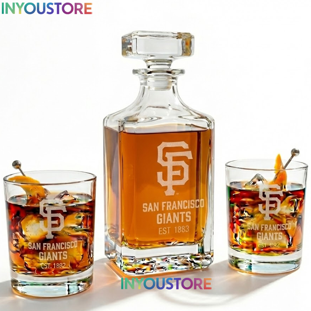 San Francisco Giants Custom Decanter Set with 2 Whiskey Glasses Etched Glassware Kit Est. 1883 MLB Fan Gift - Image 4