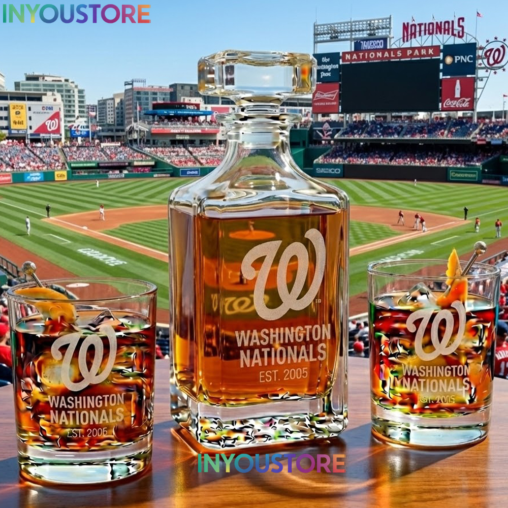 Washington Nationals Custom Decanter Set with 2 Whiskey Glasses Etched Glassware Kit Est. 1901 MLB Fan Gift