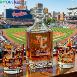 Cleveland Guardians Custom Decanter Set with 2 Whiskey Glasses Etched Glassware Kit Est. 1901 MLB Fan Gift