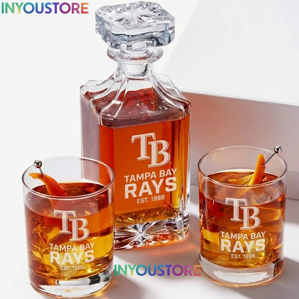 Tampa Bay Rays Custom Decanter Set with 2 Whiskey Glasses Etched Glassware Kit Est. 1998 MLB Fan Gift - Image 4