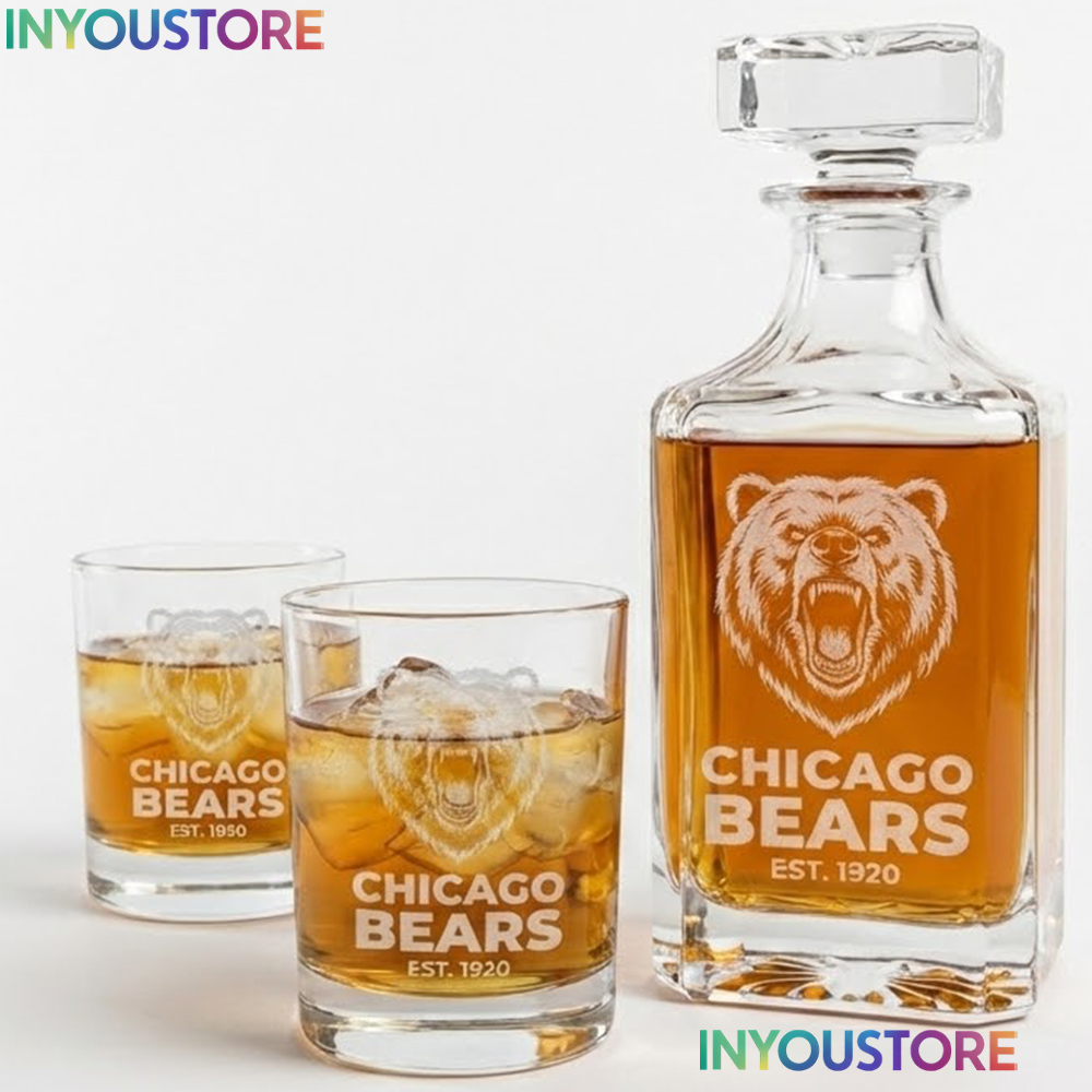 Chicago Bears Custom Decanter Set with 2 Whiskey Glasses Etched Glassware Kit Est. 1920 NFL Fan Gift - Image 4