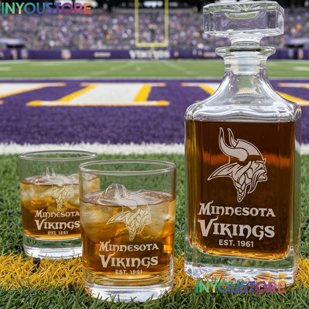 Minnesota Vikings Custom Decanter Set with 2 Whiskey Glasses Etched Glassware Kit Est. 1961 NFL Fan Gift - Image 5
