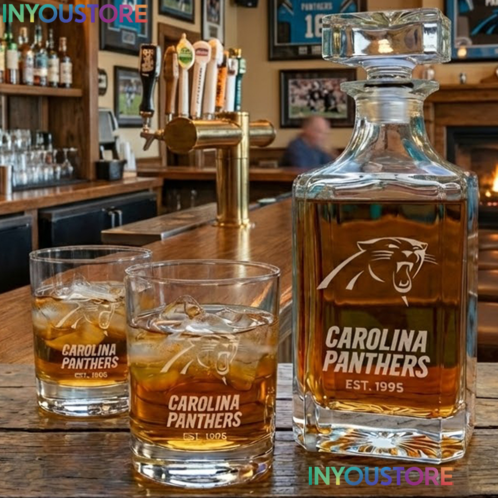 Carolina Panthers Custom Decanter Set with 2 Whiskey Glasses Etched Glassware Kit Est. 1995 NFL Fan Gift - Image 3