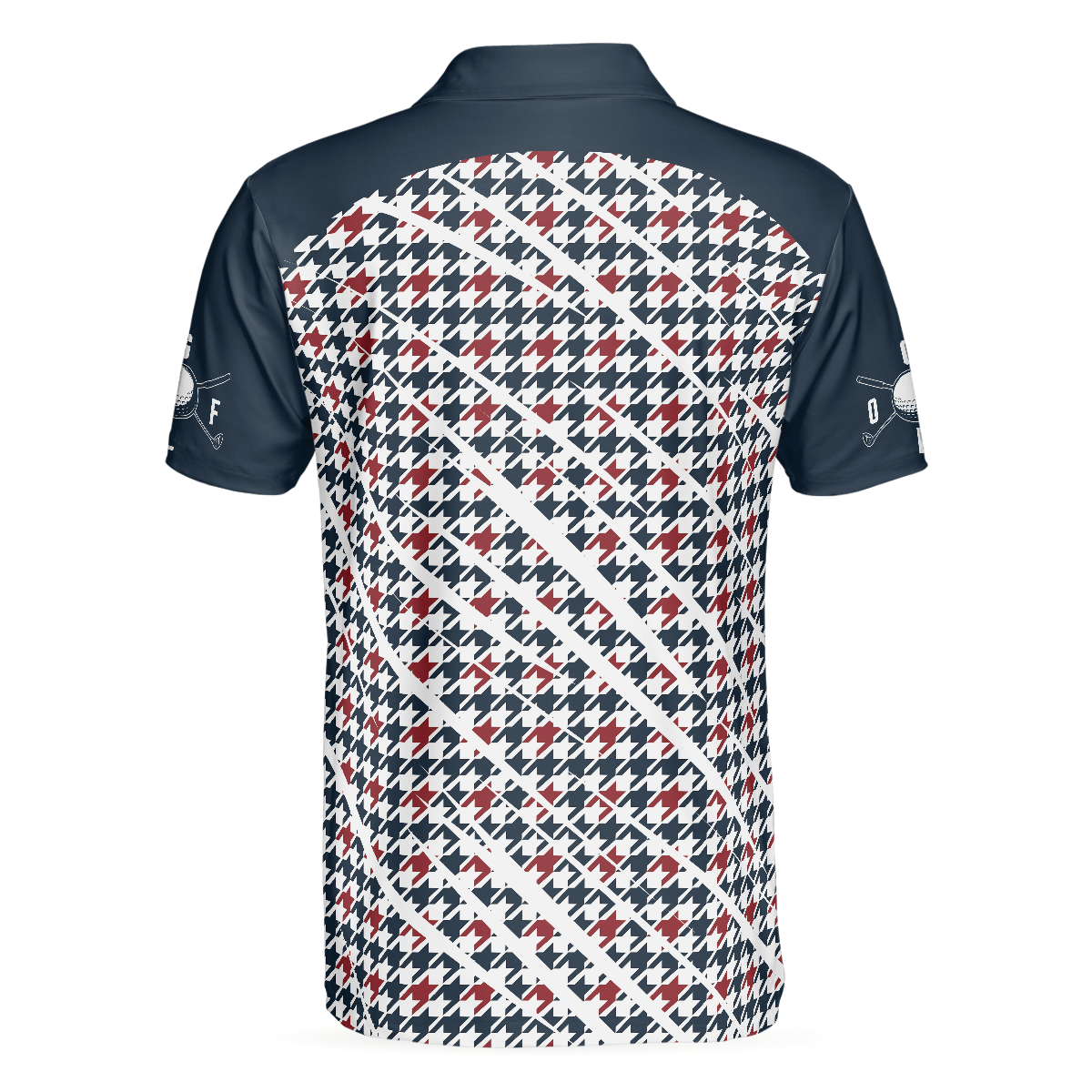 Alternative view of Trendy Red & Blue Houndstooth Pattern Golf Shirt, Your Hole Is My Goal Polo Shirt, Best Golf Shirt For Men