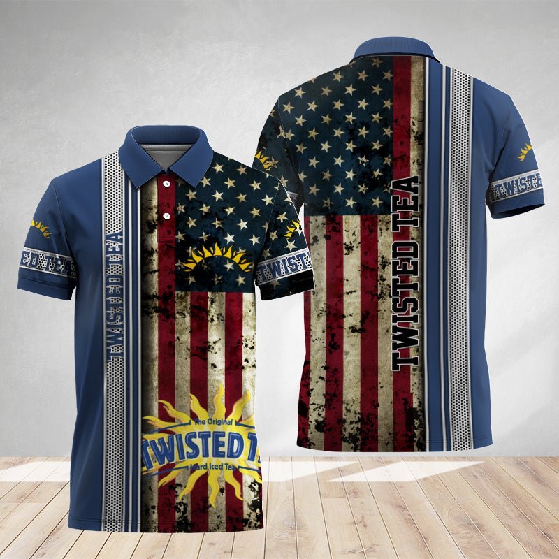 Twisted Tea Stainless Steel American Flag Polo Shirt
