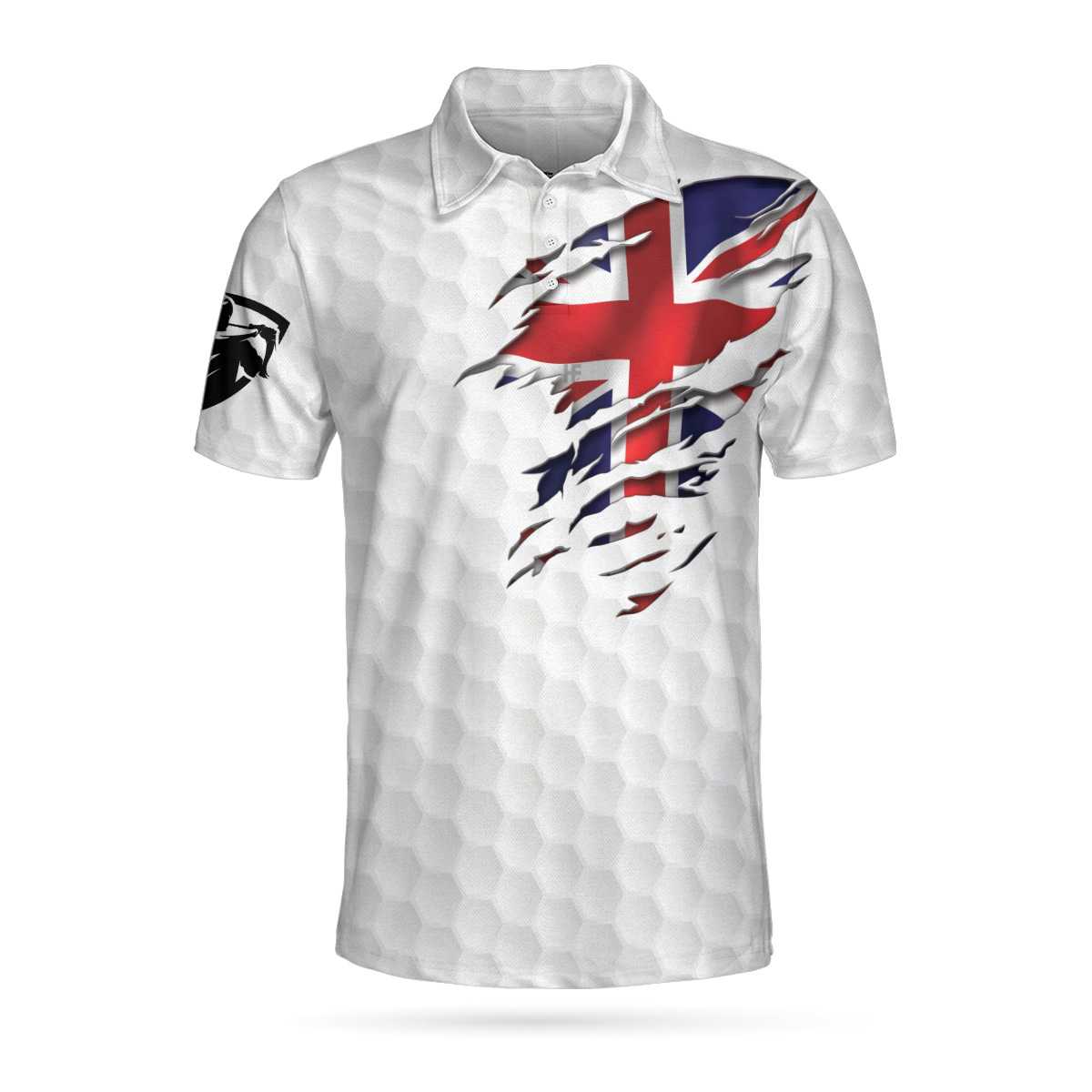Alternative view of United Kingdom Eagle Flag Polo Shirt, Golf Pattern Ripped Great Britain Jack Polo Shirt, UK Golf Shirt For Men