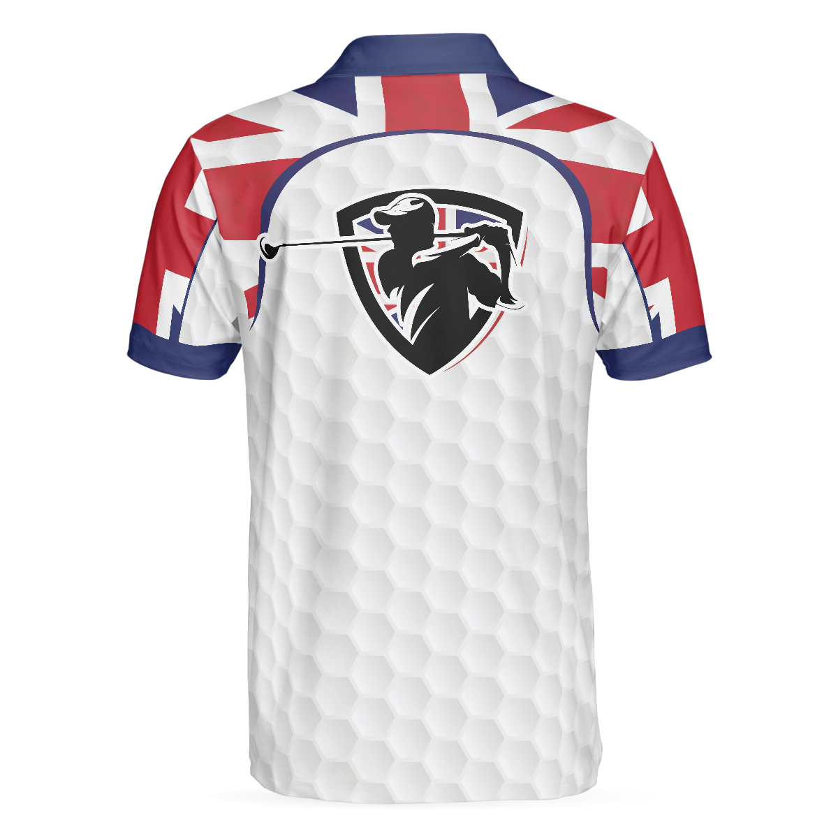 Alternative view of United Kingdom Flag Golf Texture Black Golfer Polo Shirt, Great Britain Jack Polo Shirt, UK Golf Shirt For Men