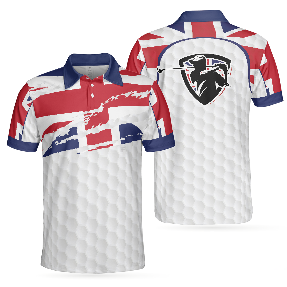 United Kingdom Flag Golf Texture Black Golfer Polo Shirt, Great Britain Jack Polo Shirt, UK Golf Shirt For Men