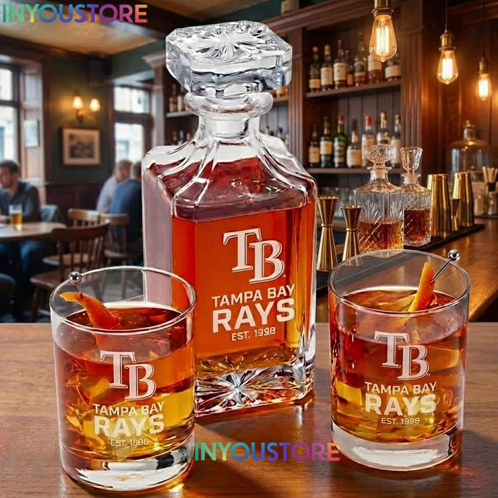 Tampa Bay Rays Custom Decanter Set with 2 Whiskey Glasses Etched Glassware Kit Est. 1998 MLB Fan Gift - Image 3