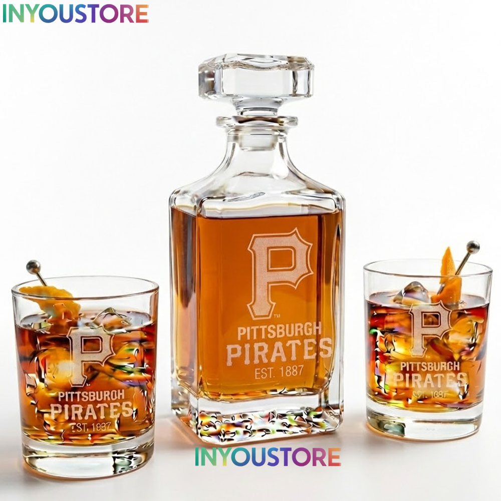 Pittsburgh Pirates Custom Decanter Set with 2 Whiskey Glasses Etched Glassware Kit Est. 1887 MLB Fan Gift - Image 4
