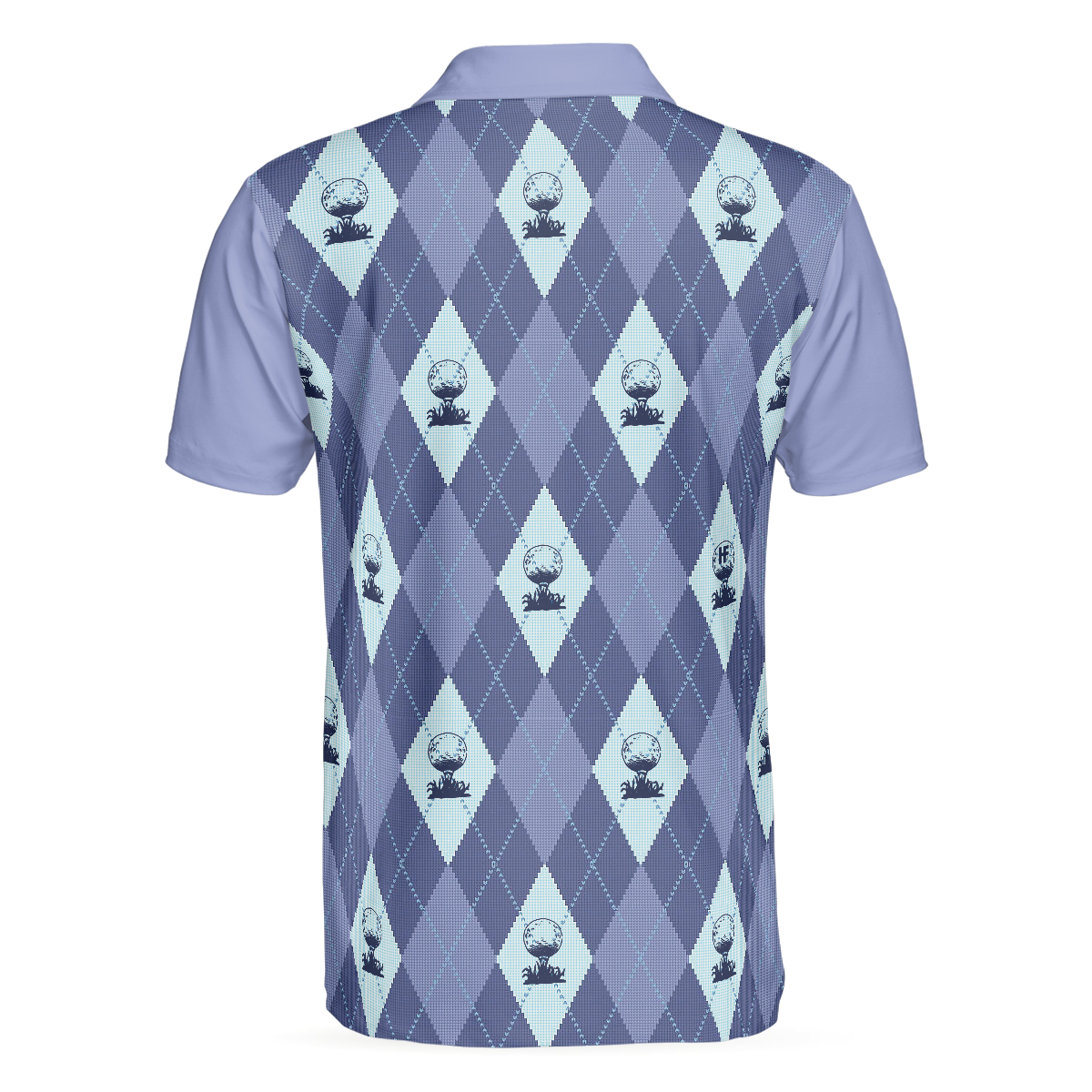 Alternative view of Vintage Blue Palatte Girl Golf Polo Shirt, Argyle Pattern Girl Golfer Silhouette Polo Shirt, Fun Golf Shirt For Men