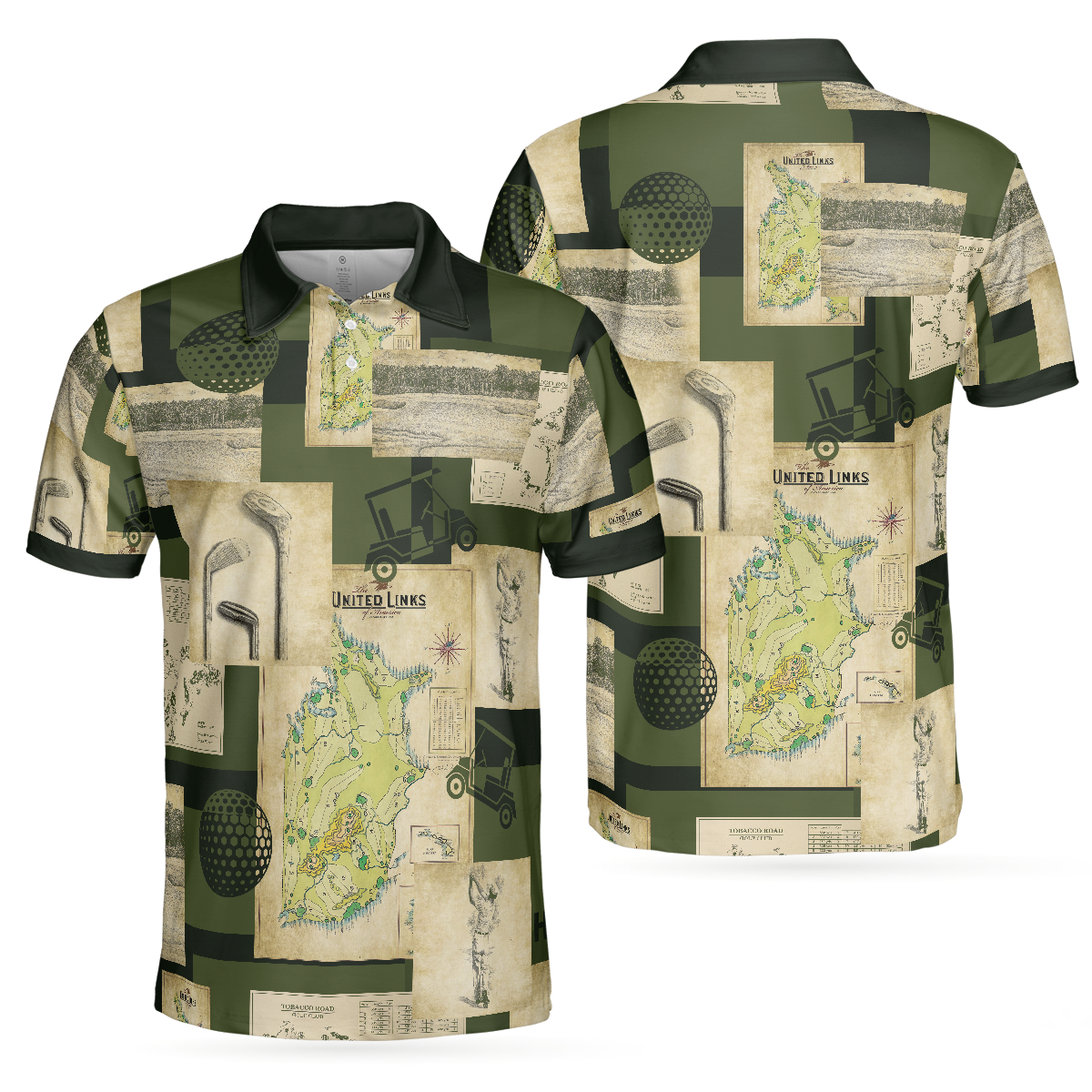 Vintage Golf Art All Over Print Polo Shirt, Vintage Golf Map And Sketch Polo Shirt, Best Golf Shirt For Men