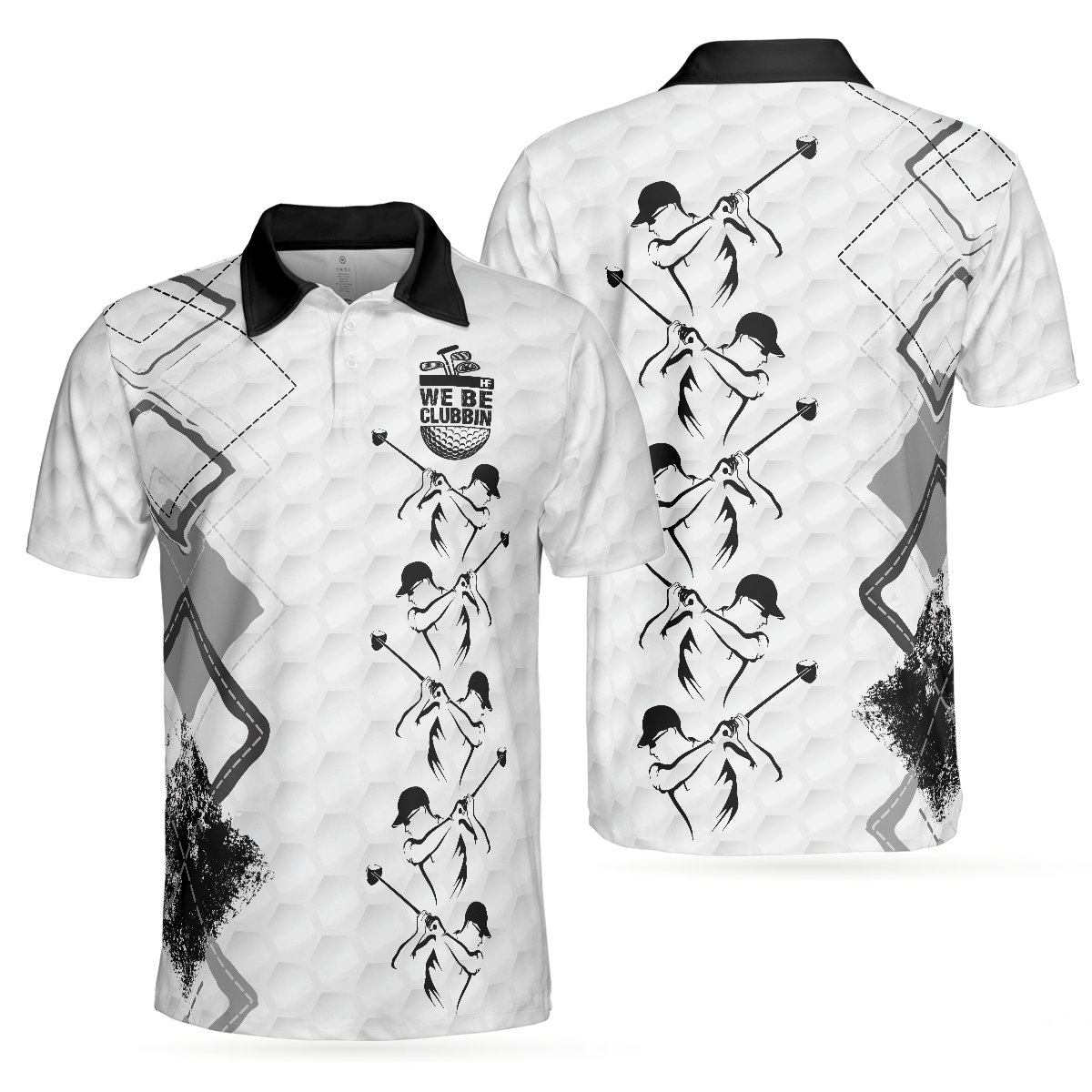 We Be Clubbin Golf Short Sleeve Polo Shirt, Golf Pattern Black And White Golfer Polo Shirt, Best Golf Shirt For Men