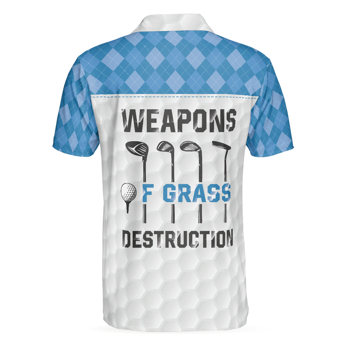 Alternative view of Weapons Of Grass Destruction Short Sleeve Polo Shirt, Golf Texture Blue Argyle Pattern Polo Shirt, Best Golf Shirt For Men