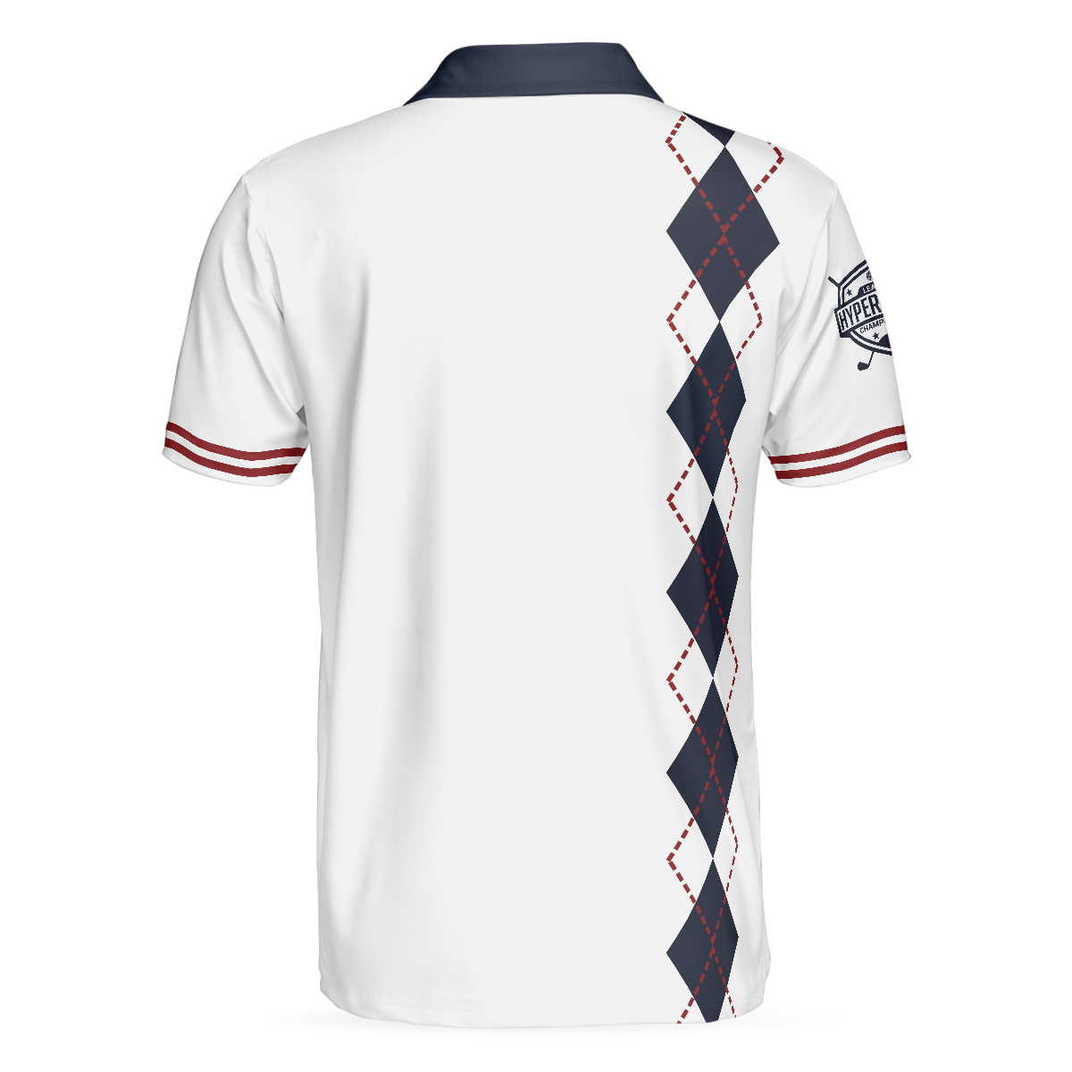 Alternative view of Weapons Of Grass Destruction Short Sleeve Polo Shirt, White And Navy Argyle Pattern Polo Shirt, Best Golf Shirt For Men