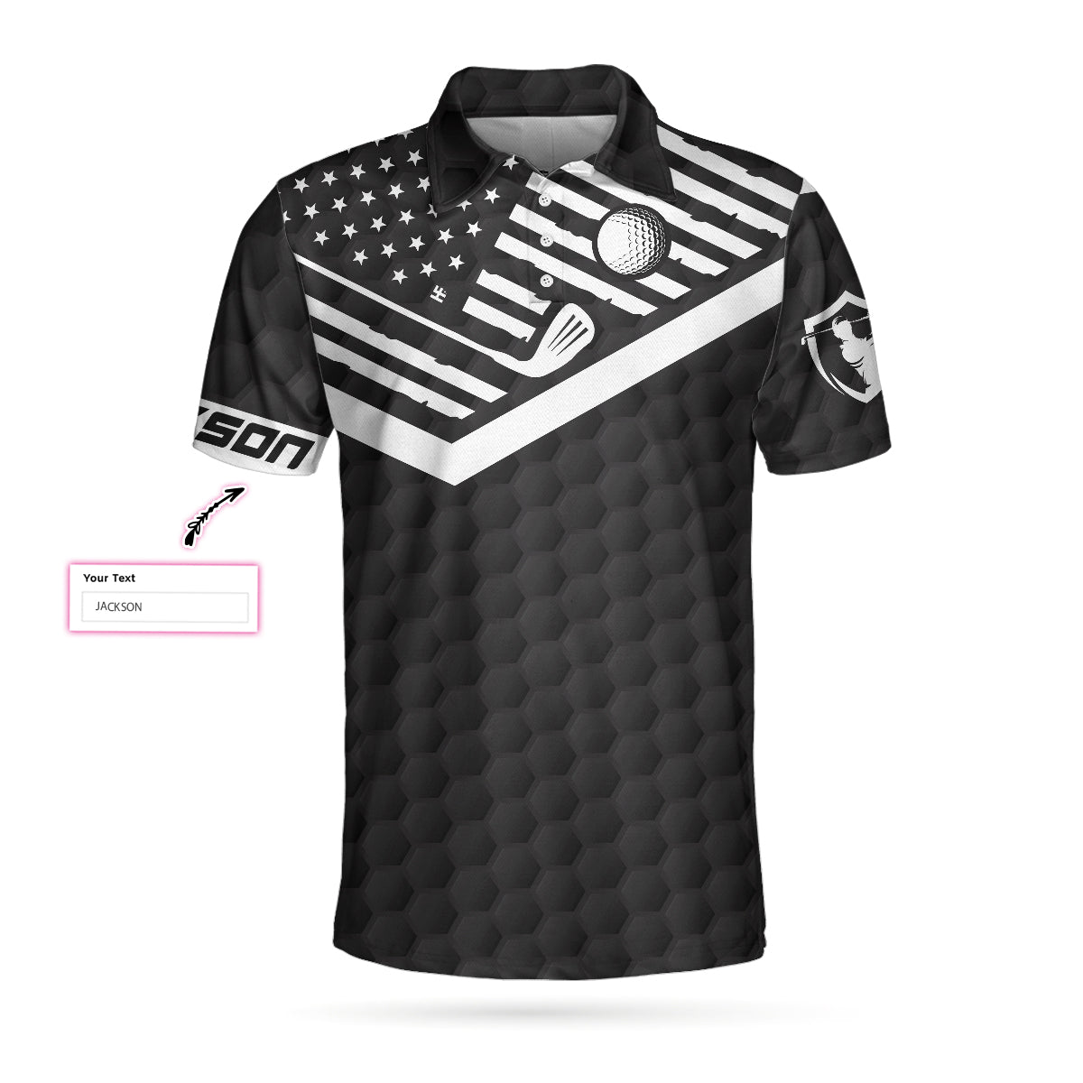 Alternative view of Weekend Forecast Drinking Custom Golf Polo Shirt, Personalized Black American Flag Golf Shirt For Men