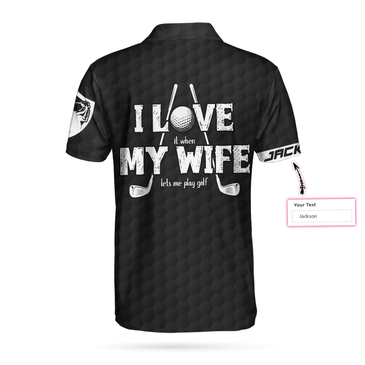 Alternative view of When My Wife Lets Me Play Golf Custom Polo Shirt, Personalized Black American Flag Golf Shirt For Men
