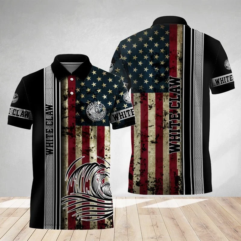 White Claw Stainless Steel American Flag Polo Shirt
