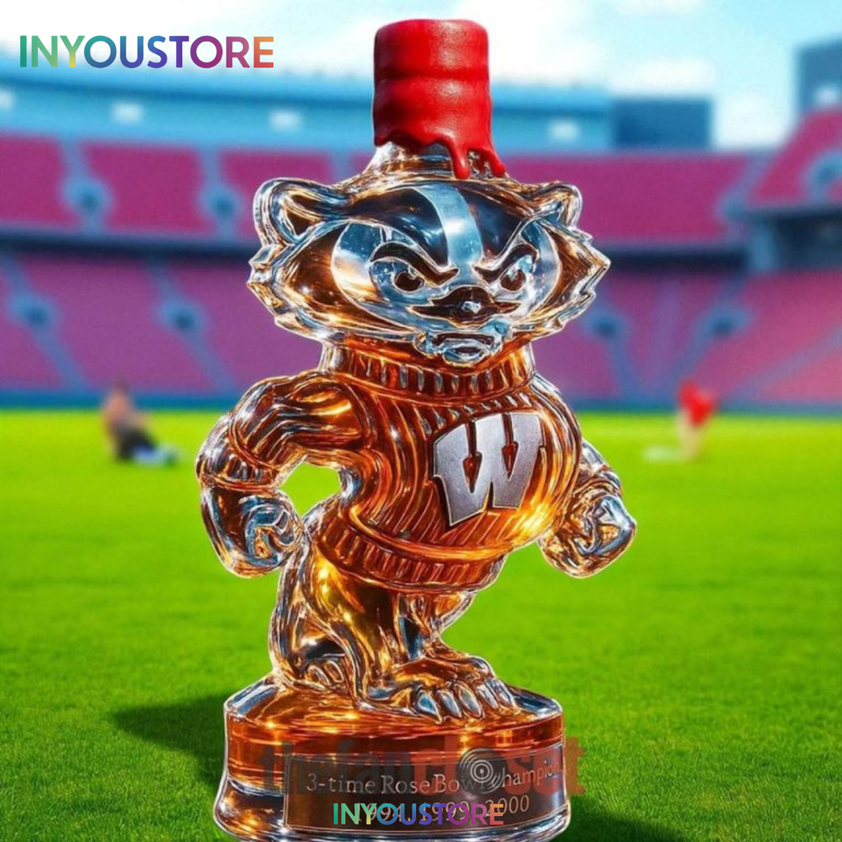 Wisconsin Badgers 3 Times Rose Bowl Champions Whiskey Bottle