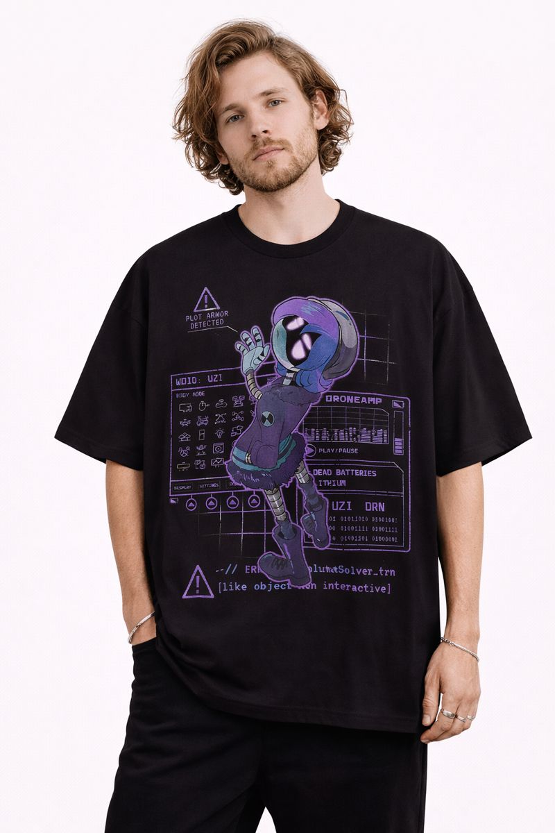 Woman's Murder Drones Graphic Oversized T-Shirt Uzi Doorman Cotton Black Adult Size S-4XL - Image 3