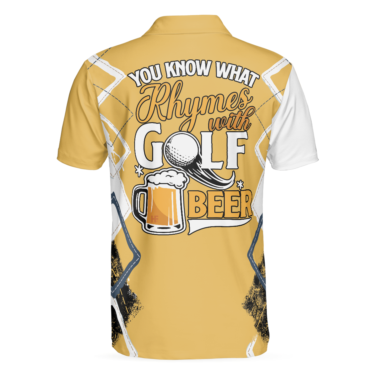 Alternative view of You Know What Rhymes With Golf Beer Polo Shirt, Funny Golf Shirt For Men, Yellow And White Beer Shirt