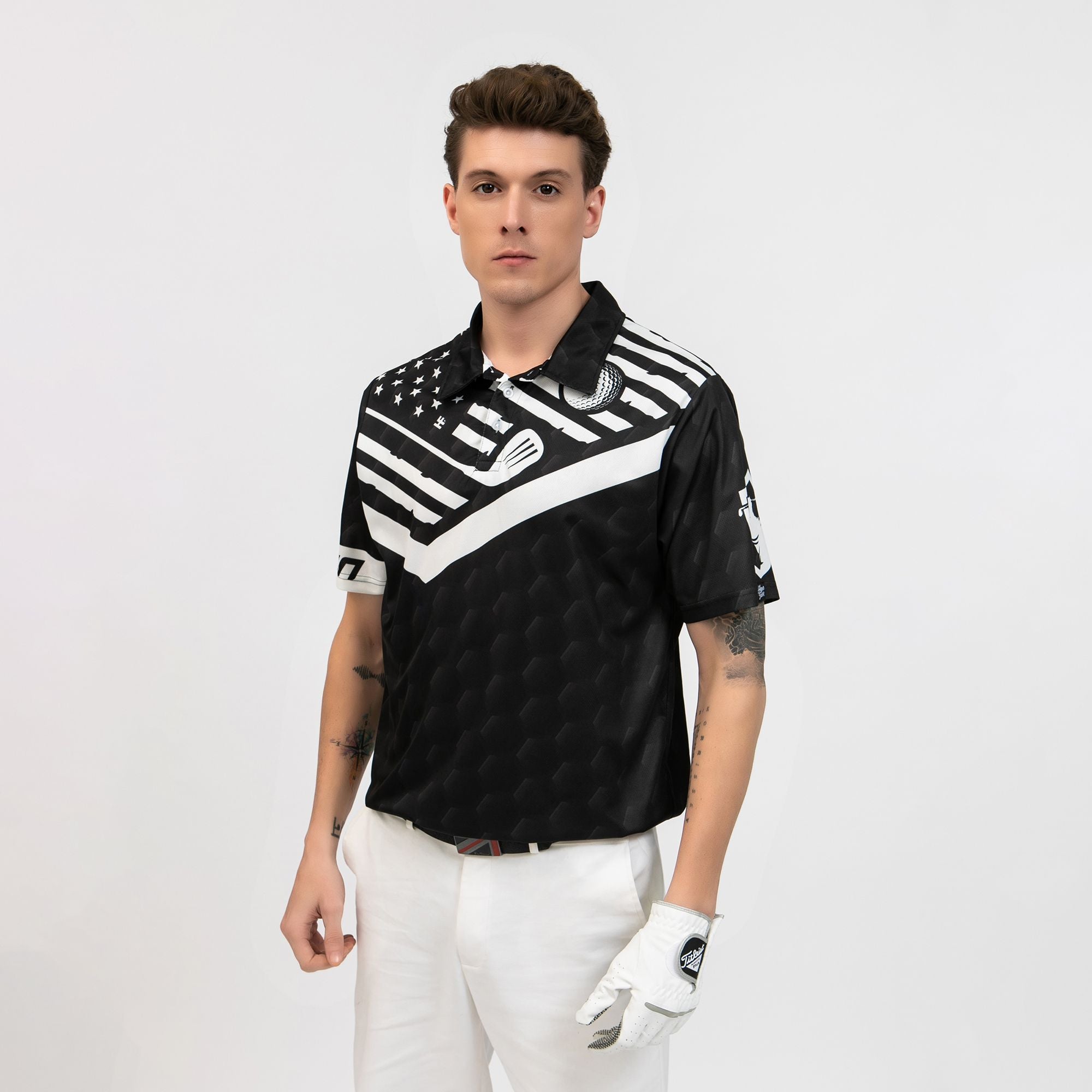 Alternative view of Your Hole Is My Goal Custom Polo Shirt, Personalized Black American Flag Golf Shirt For Men