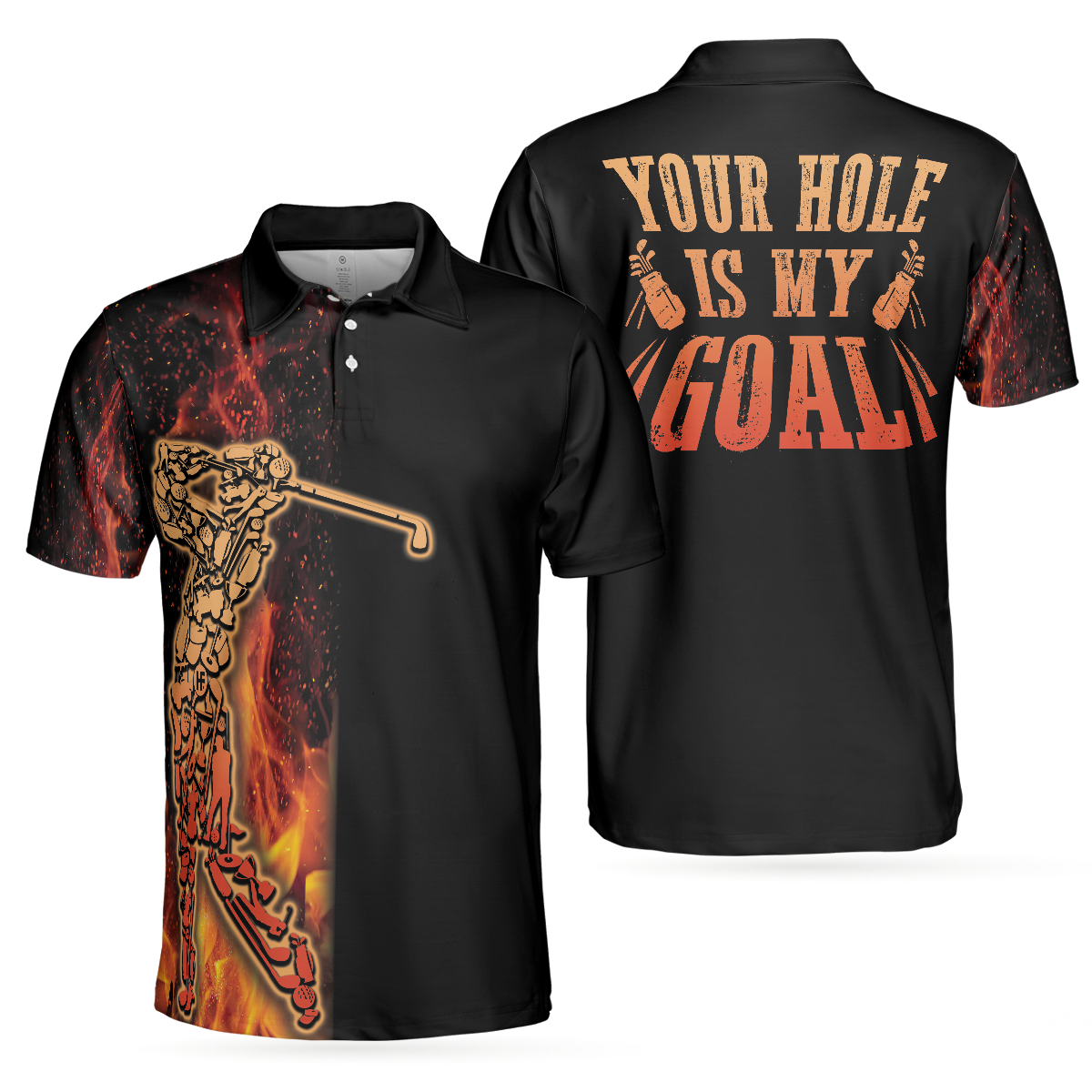 Your Hole Is My Goal Golf Polo Shirt, Black Flame Fragmented Golfer Polo Shirt, Best Golf Shirt For Men